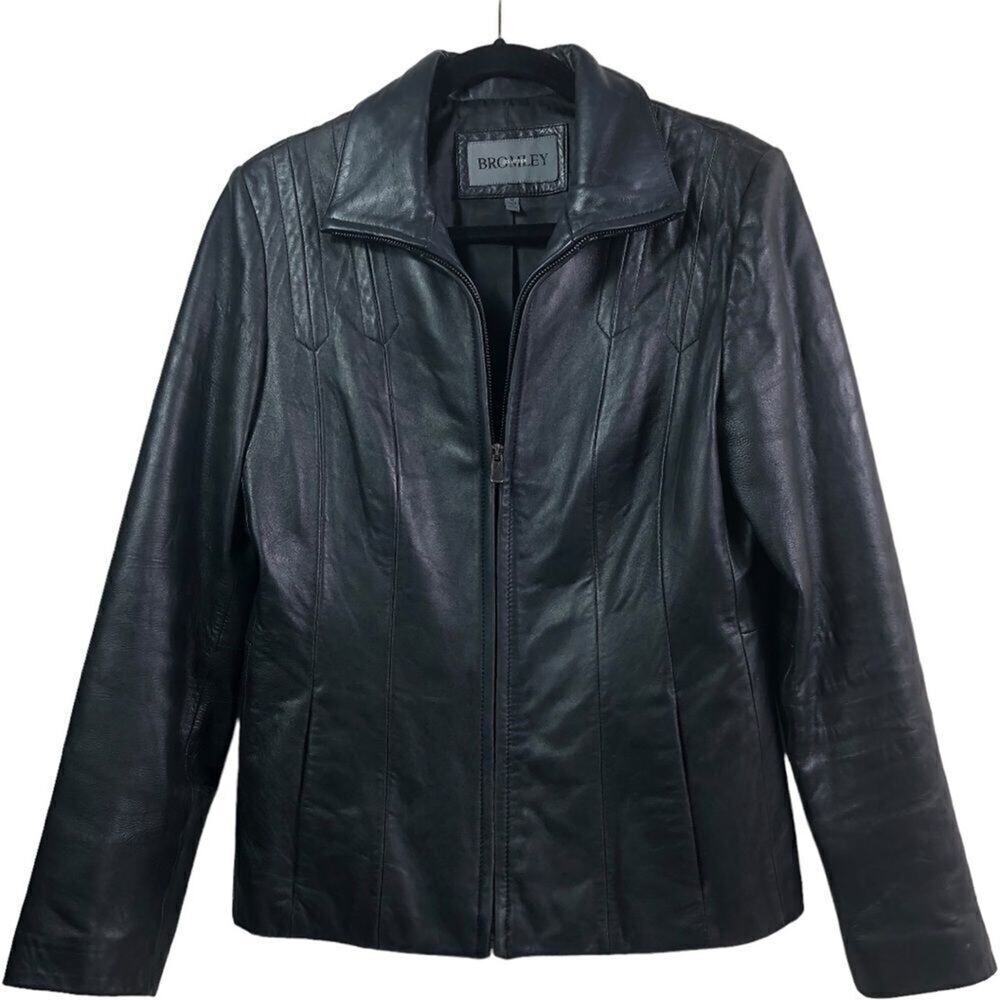 Bromley Collection Black Genuine Leather Full Zip Jacket